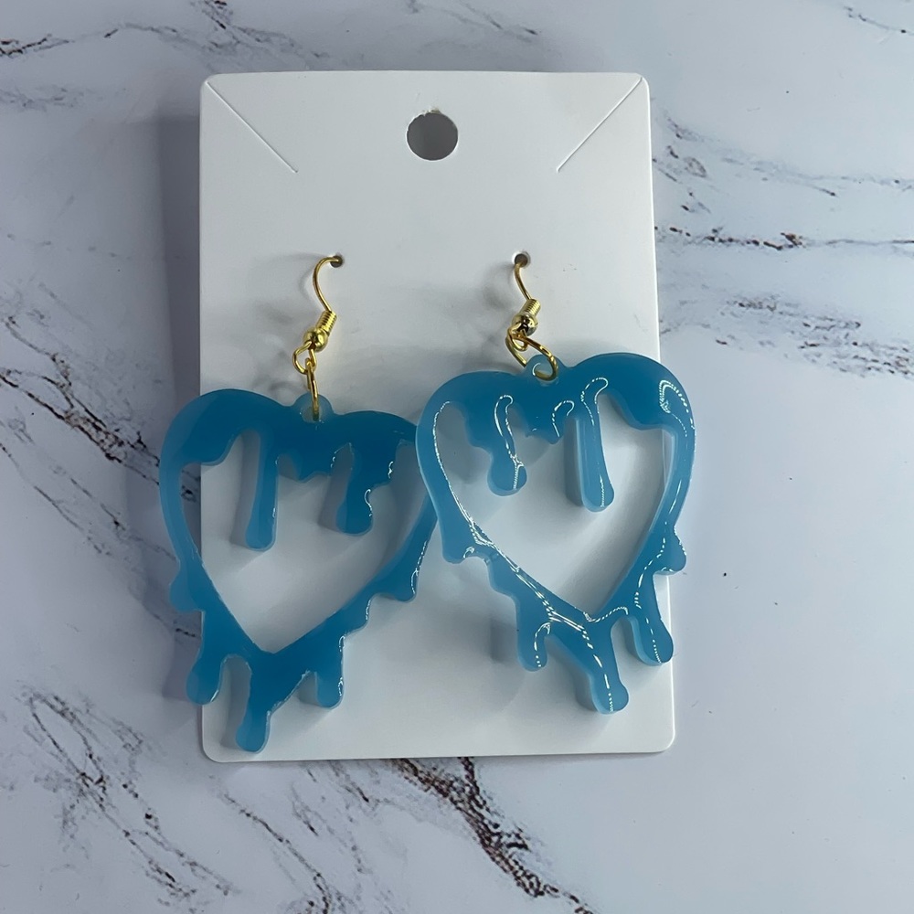 Handmade Resin Dripping Heart Earrings